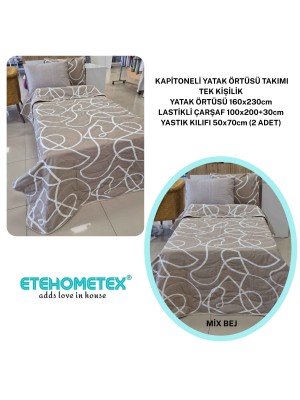 ETEHOMETEX Pamuklu Kapitoneli Yatak Örtüsü TAKIMI TEK KİŞİLİK MİX BEJ 8696474232124